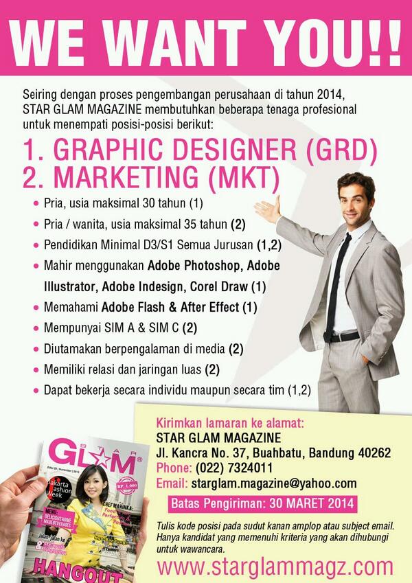 Via <a href="/StarGlamMagz/">Star Glam Magazine</a>: Weekend gini, ada yg  #Galau  belum dapet kerjaan? Gabung ke tim kita yuk! #LokerBDG #infobdg "