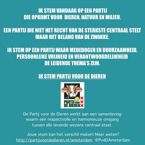 PvdDAmsterdam's tweet photo. Waarom stemmen? #gr2014 #pvdd @johnasvlammeren @mariannethieme @LammertvanRaan @JoyceHeijningen @TamarOetelmans http://t.co/Qjbazj7cNk
