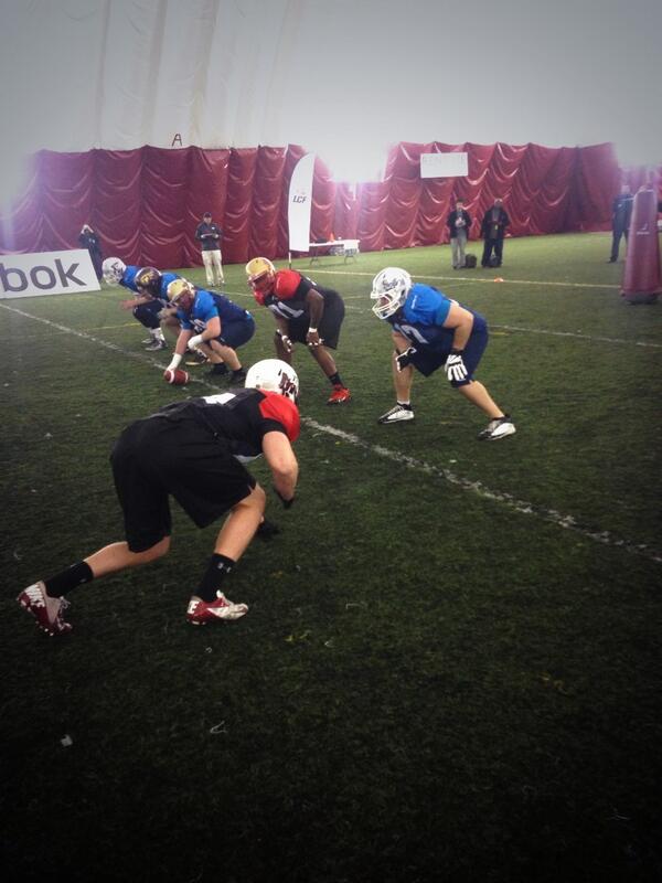 CFL's tweet photo. Pads on. The fun starts now. #CFLCombine - http://t.co/1lWeNrUEbd