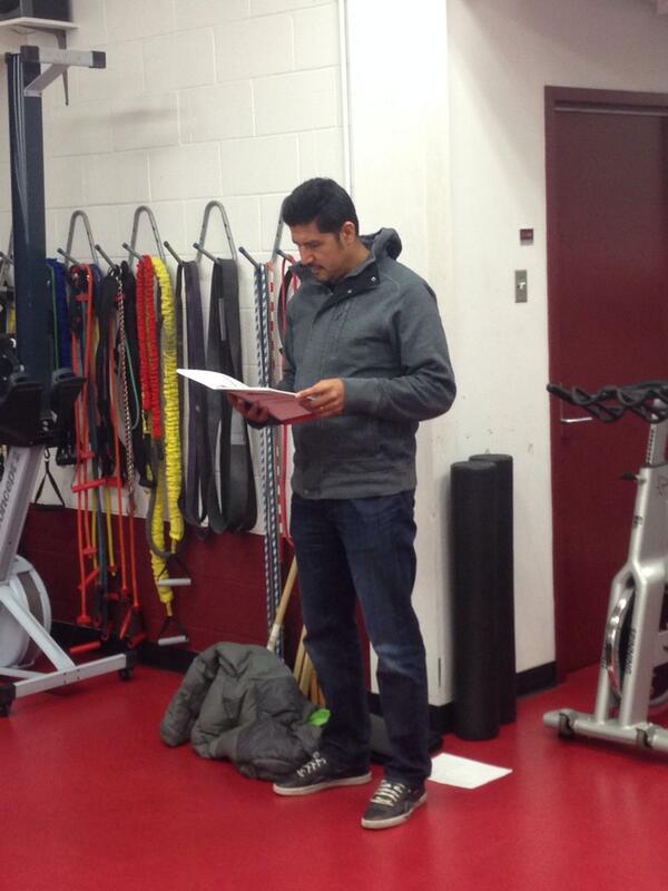 rmarcham's tweet image. Good one to impress RT @CFL: Scout Anthony Calvillo taking in the action at the Montreal Regional #CFLCombine -