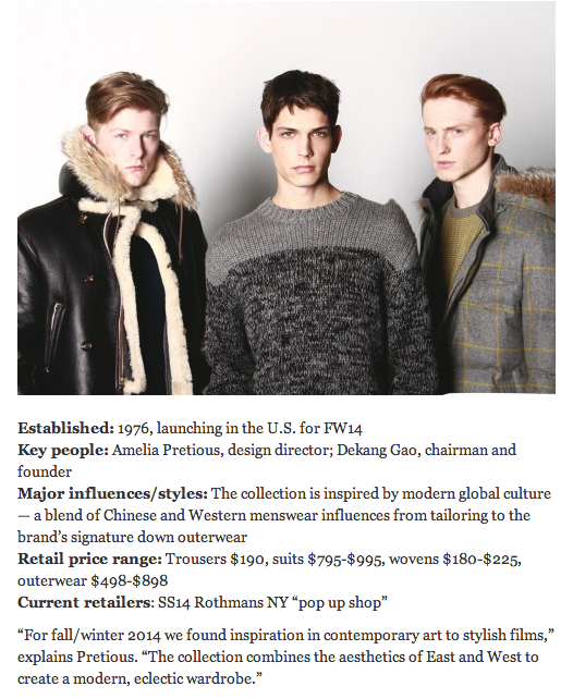 Bosidengus's tweet photo. PRESS ALERT! #Bosideng chosen as one of the hot brands of the #FW14 season by @TheMRMagOnline http://t.co/I4C9oy0yDf http://t.co/X3bqP6z7rf