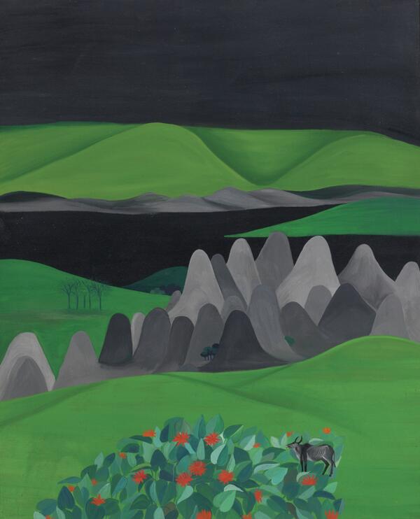 Sothebys's tweet image. #AuctionUpdate: Khakhar's Buffalo Among Flower Bed exceeds est + fetches $293,000 #AsiaWeekNY #AsiaWeek @AsiaWeekNY