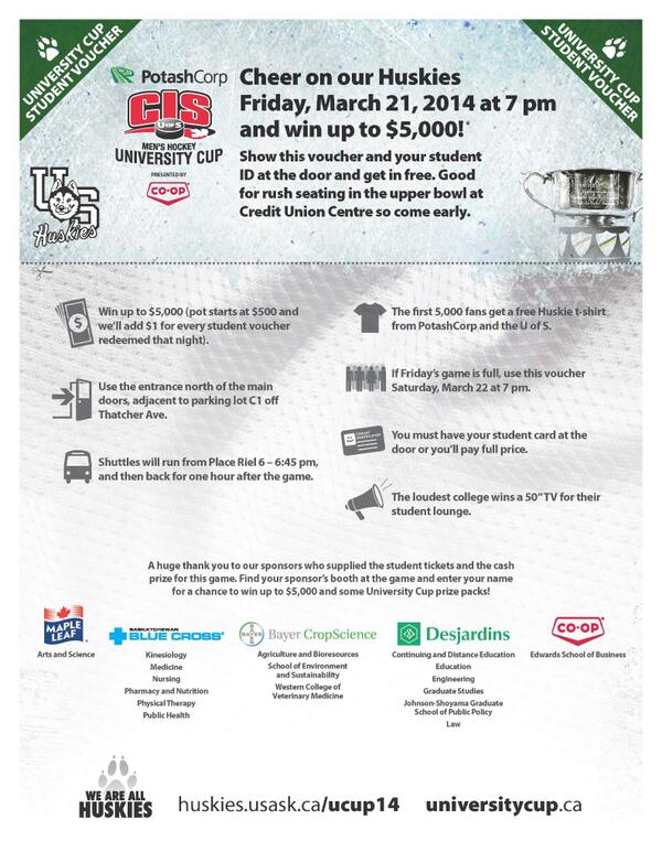 edwards_school's tweet photo. Free tics to @UniversityCupSK Win up to $5,000 in cash &amp; a 50" TV for your college's lounge - this Friday #freestuff http://t.co/egspESSALt