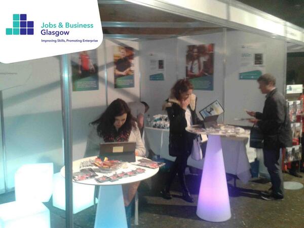 JobsBusinessGla's tweet photo. The colourful JBG stand at @FuturesFest.  Two good days had by all! :D http://t.co/j8PFFD6S7O