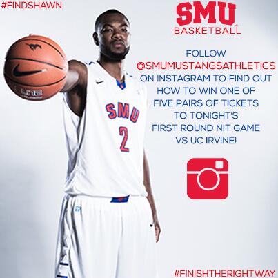 SMUMustangs's tweet photo. Follow us on @instagram to play #FindShawn on the @SMU campus and win tickets to tonight's @SMUBasketball NIT game! http://t.co/2oP2MVTi0S
