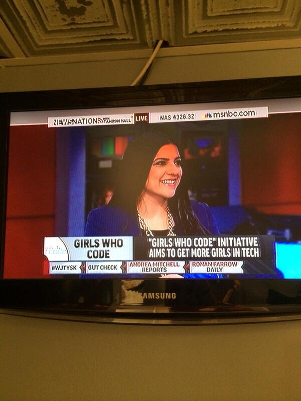 GirlsWhoCode's tweet photo. "You cannot be what you cannot see!" -@reshmasaujani on @msnbc. Great segment! http://t.co/hH4VzVZ1vl