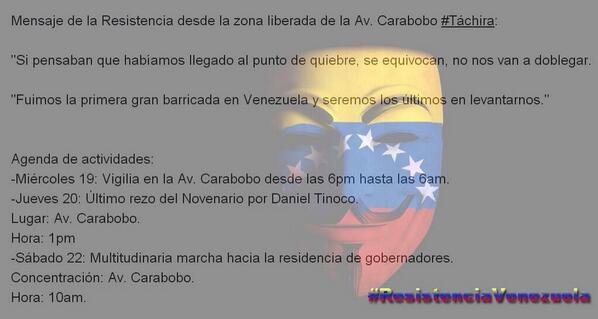 HectorMoralesE's tweet photo. Este es el comunicado después de asamblea realizada en la Av. Carabobo Desde San Cristobal. #Caminos4pino3SeCaeMaduro http://t.co/hKGY6weCvA