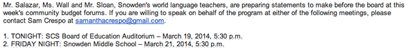 snowdenpto's tweet image. Has your child been positively impacted by a World Language Program? We need you to share your story! #savelanguages