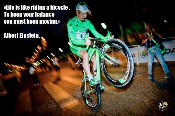 LeTour's tweet photo. Today @AlbertEinstein : "Life is like riding a bicycle, to keep your balance you must keep moving" #TDFquotes http://t.co/ciqz872rKX