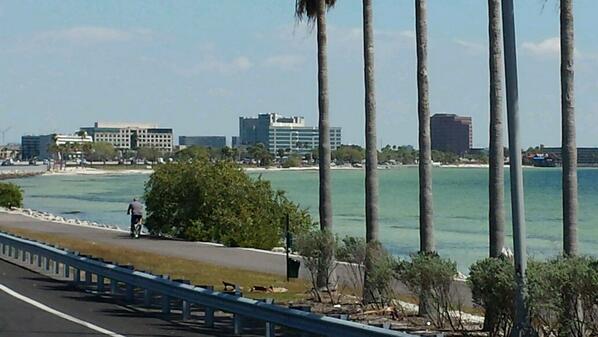 Crossing Tampa Bay and a view of Tampa in the baackround.