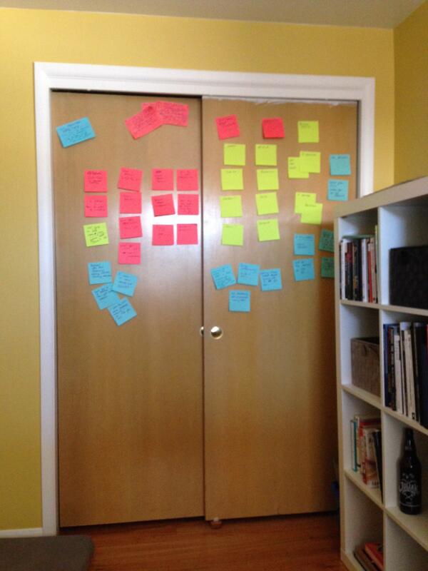 AhaMethod's tweet photo. Beginning prep for a talk at rails conf. Practicing what we preach! 
I <3 sticky notes. http://t.co/7QgC85H2sX