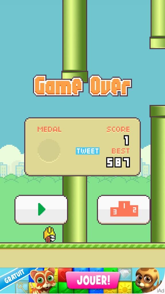 Angiie_Who's tweet photo. Nouveau meilleur score.❤️😉 #flappybirdhighscore http://t.co/JnrPL4bjjz
