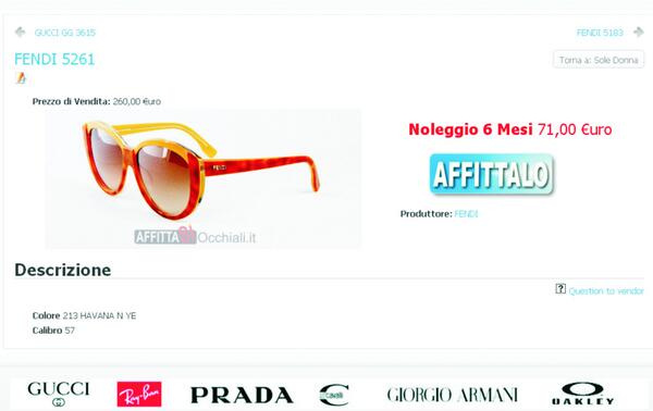 AffittaOcchiali's tweet photo. FENDI 5261
Prezzo di Vendita 260,00 € 
Prezzo di Noleggio Semestrale 71,00 € http://t.co/aK6XhUtjMO presto on-line! http://t.co/a412DHqxgJ
