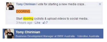 A vile post from <a href="/bmwau/">BMW Australia</a>'s Business Development Manager [facebook.com/tony.d.hustlr] Setting a good example? #dooring