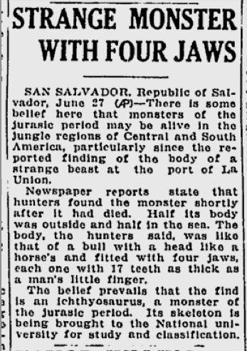 1928 Salvador, what strange monster washed up out of the sea?