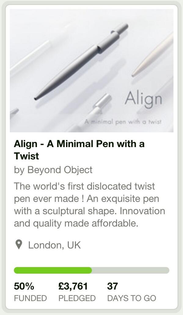 BeyondObject's tweet image. Align reached 50% goal in the first 8 hours on @kickstarter  !  kck.st/1pck63X #kickstarter #design #Pens