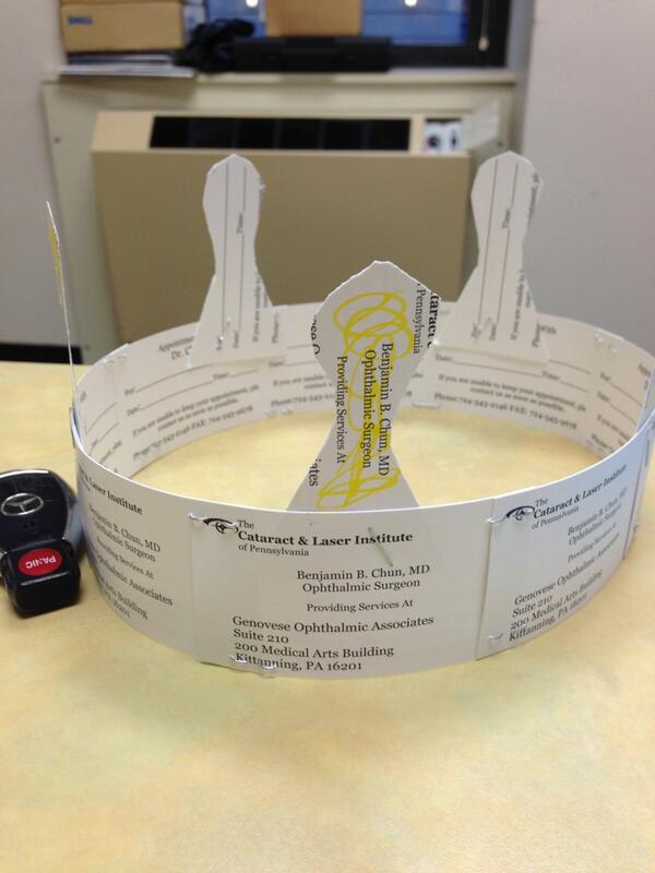 DrBenjaminChun's tweet photo. My birthday crown made out of business cards! http://t.co/KyFm3i29Ns