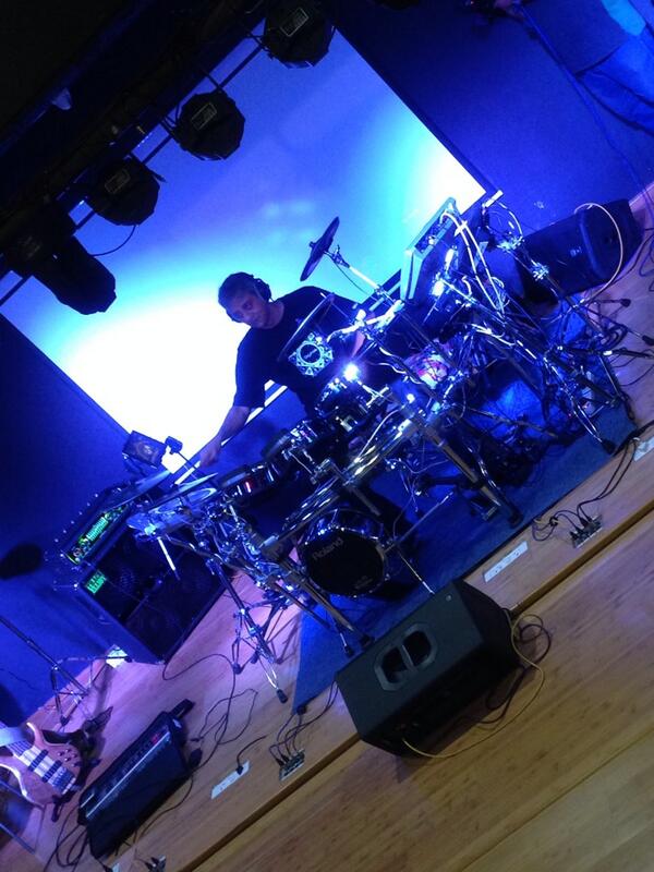 TrueSchoolMusic's tweet image. @robertonarain is all set for the #TSMMasterclass 
Time to get the'Electro Live Drumming' on!