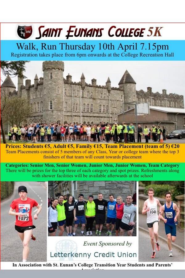 Rorycarr3's tweet photo. @DonegalDaily Any chance of a retweet for the St Eunans College 5k, which is on Thursday the 10th of April at 7.15 http://t.co/jzKQb7tIGz