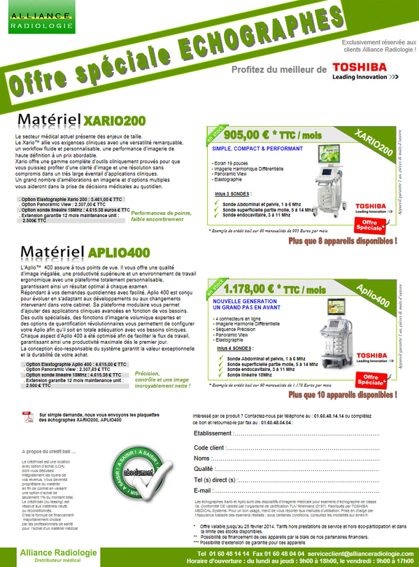 AllianceRx's tweet image. Voici notre offre spéciale #echographe de chez #Toshiba !! Contactez nous pour plus de détails...
