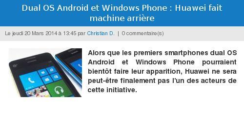 RouteurNews's tweet image. #DualOS #Android et Windows Phone : #Huawei fait machine #arrière  routeurnews.com/bZM
