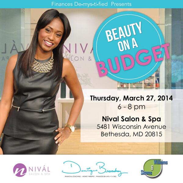 MsFinanceCoach's tweet photo. Join me 3.27.14 Money &amp; Manicures!💅💰

Mini Mani's, Cocktails, Food &amp; More at @NivalSalonSpa -… http://t.co/LQ90LjZhu6 http://t.co/UYHEFflTjD