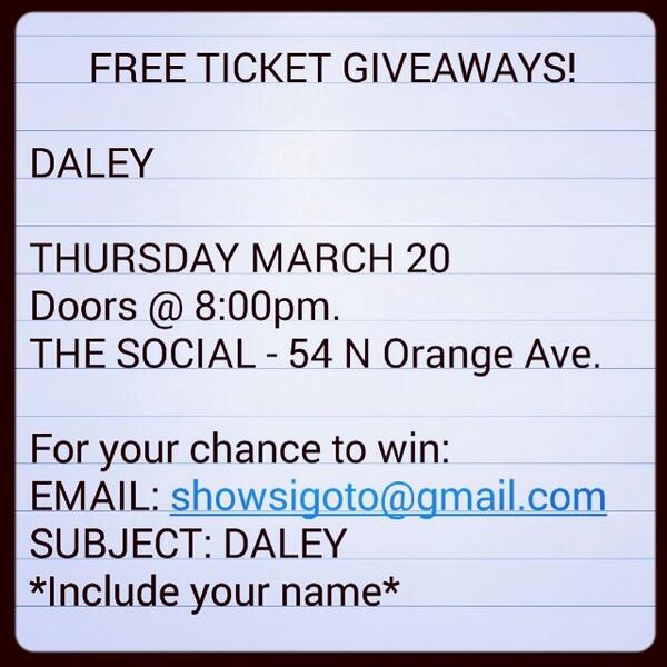 mitchelfoster's tweet image. Last chance to win #FreeTickets to @DALEYmusic Tonight with @TheBrittDaley | #Orlando | Email to win!