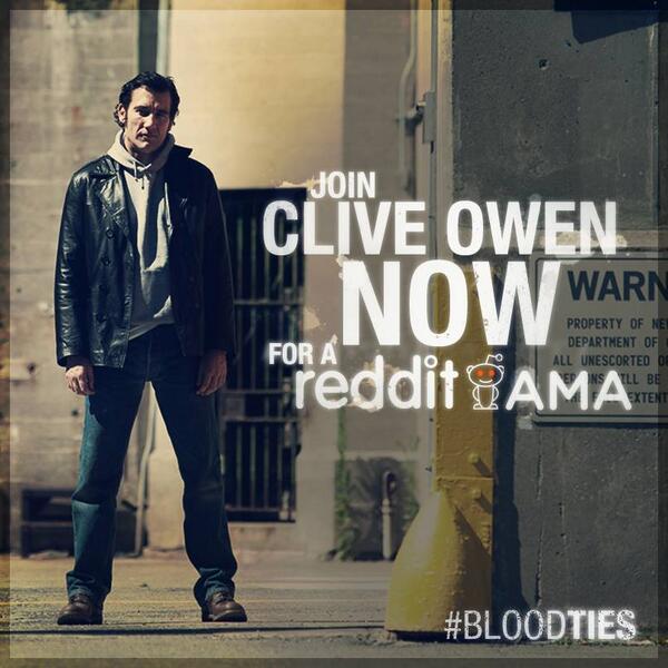 BloodTies's tweet photo. #CliveOwen starts his @reddit_AMA for #BloodTies NOW - http://t.co/sQloW3rWgH http://t.co/nLxy4La74y