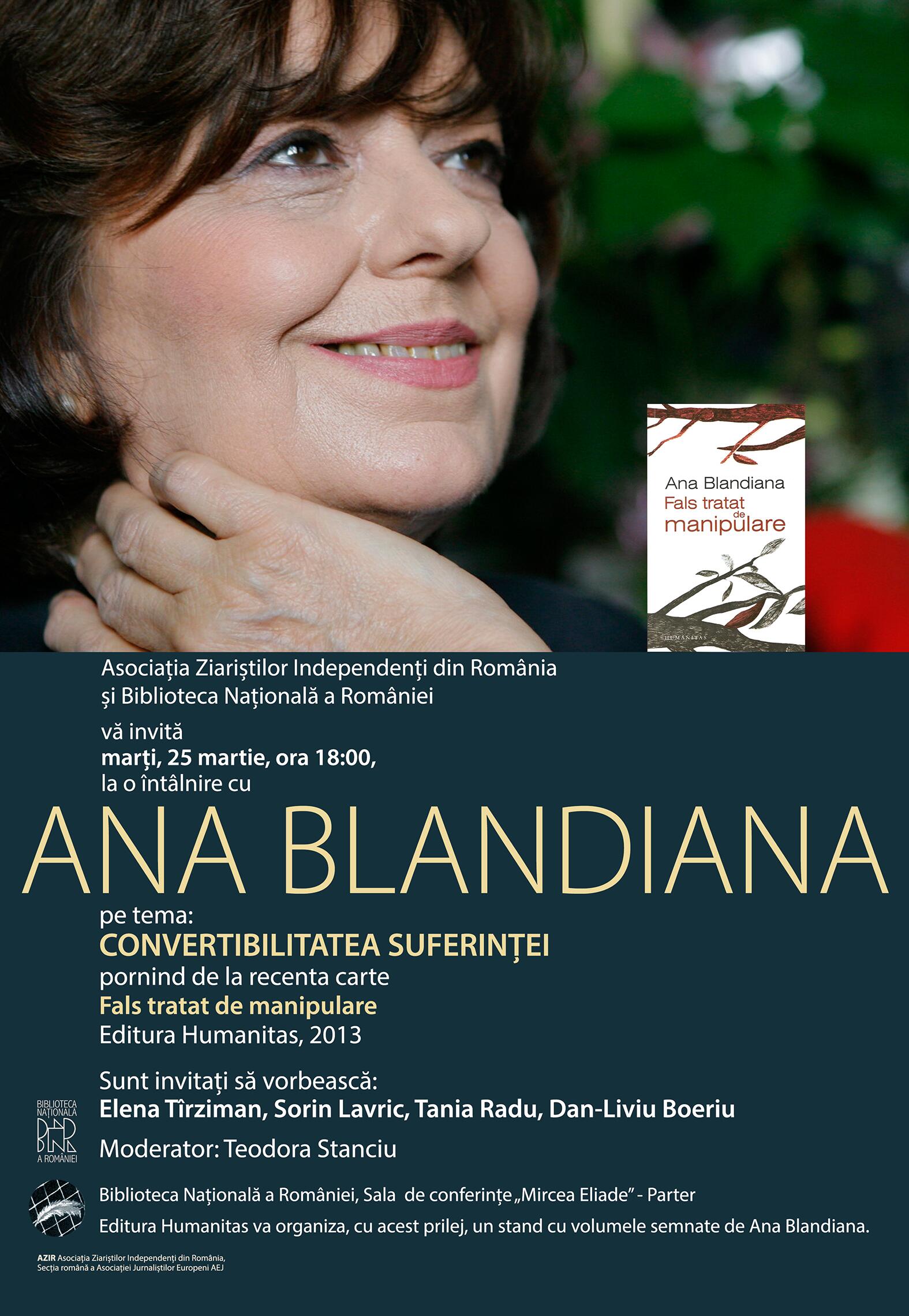 Ana Blandiana on Twitter: "Întalnire cu Ana Blandiana “Convertibilitatea  Suferintei” 25 Martie, ora 18:00 Biblioteca Nationala a României  http://t.co/pbr5Ew6yK7" / Twitter