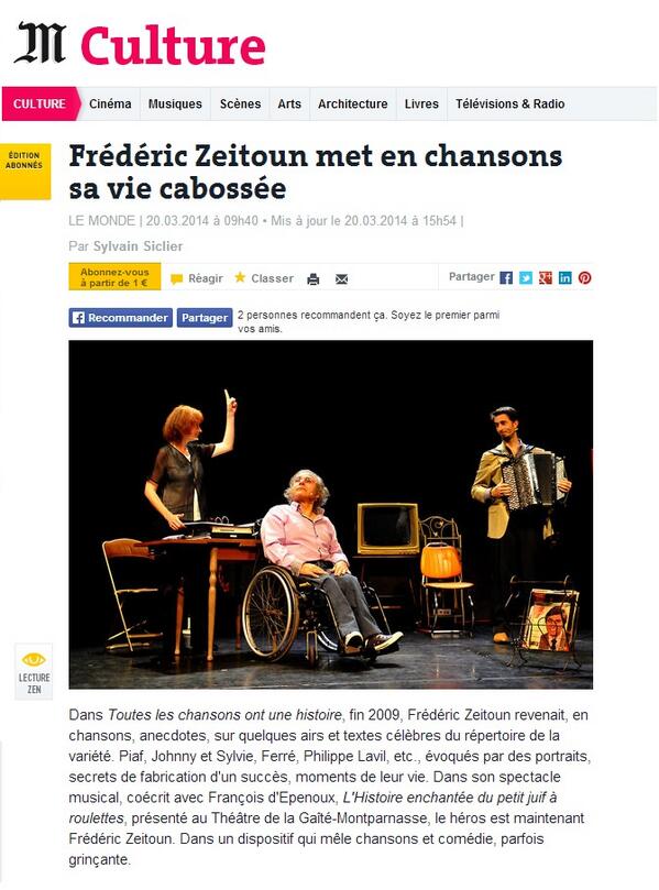 Merci au quotidien <a href="/lemondefr/">Le Monde</a> pour cette belle chronique sur mon spectacle &gt; bit.ly/1pfg1M8 - <a href="/SylvainSiclier/">Sylvain Siclier</a>