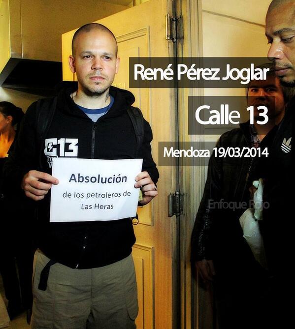 Rene d <a href="/Calle13Oficial/">Calle13Oficial</a> Anoche en Mendoza apoyando la campaña por la absolución a los petroleros de Las Heras #Gracias
