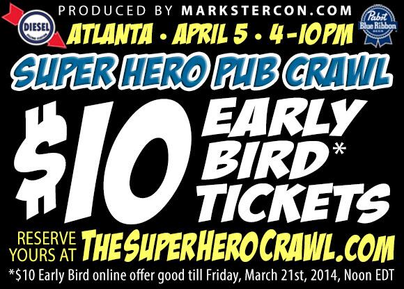 ConTourage's tweet image. @ATLcomicnews @DieselAtlanta Thanks for the retweet! 1 day left to get $10 EARLY BIRD TICKETS TheSuperHeroCrawl.com