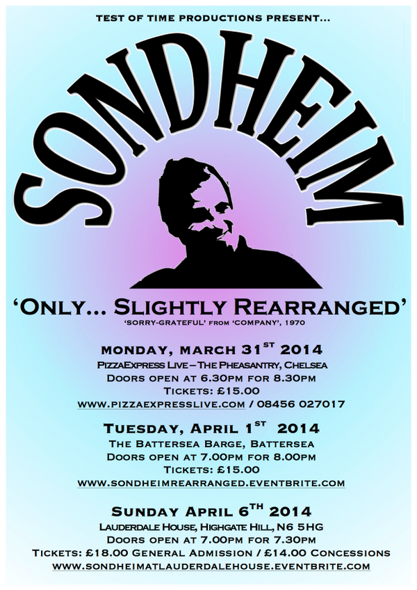 RhiannonDrake's tweet photo. @DickBackard Pls RT. Like Sondheim? 'Sondheim - 'Only... Slightly Rearranged'' is for you! Pls check out the image! http://t.co/fF2QFSJl5O