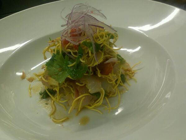 perakb's tweet image. Sea Bass and Crispy Noodles Salad.