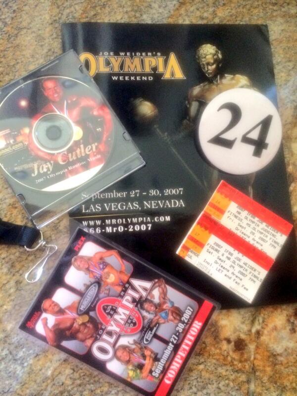 mrojaycutler's tweet photo. I'm giving this away today signed from the 2007 Mr Olympia. My number, badge, 2 tic stubs, program, music cd http://t.co/9su6HE6YXl