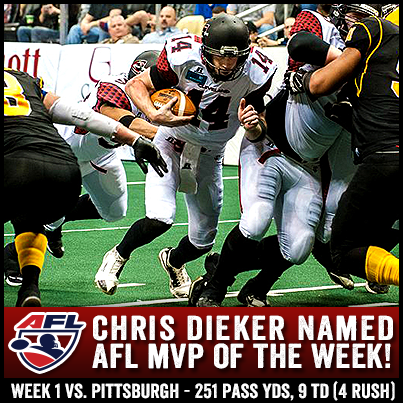 CLEGladiators's tweet photo. Thank you #CLEGlads fans for voting @Dieks05 as Week 1 #AFL MVP! [DETAILS] >> http://t.co/cbMIAyzp2i http://t.co/usG0UusKZR