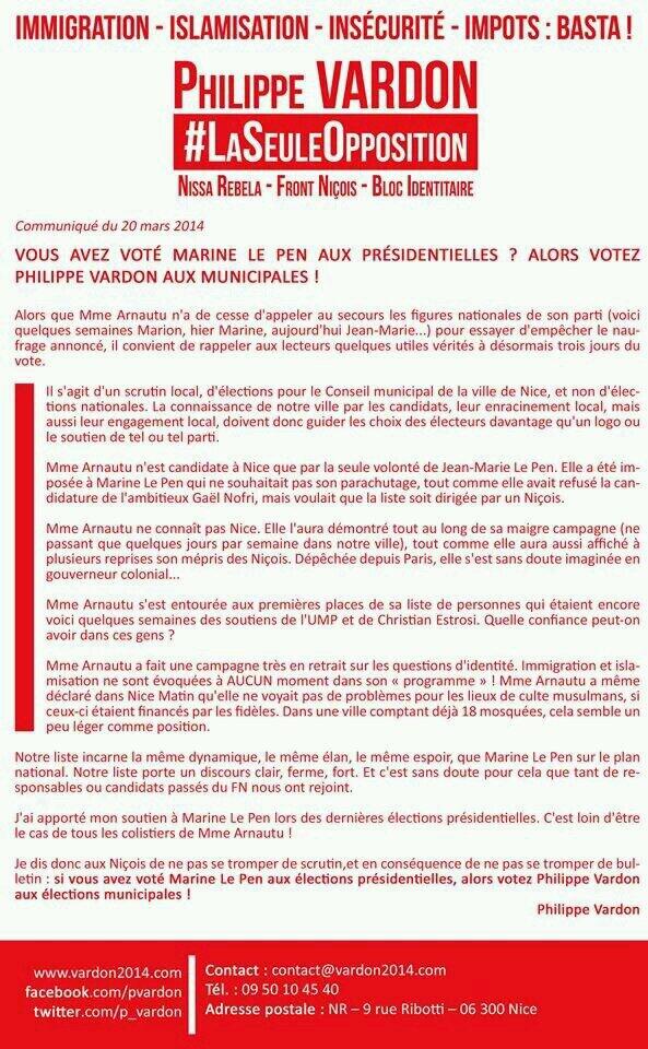 #MUN06000 Vous avez voté #MLP aux présidentielles alors votez @P_Vardon aux municipales #LaSeuleOpposition