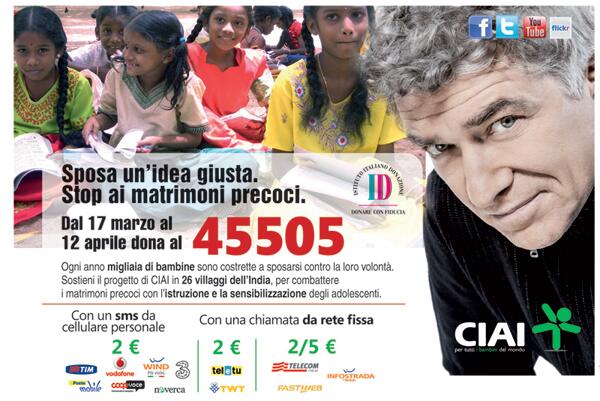 Amiche amici se potete, se volete, SMS per il CIAI 45 505 grazie!! @ciaionlus #nosposebambine #45505