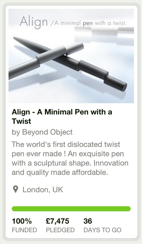 BeyondObject's tweet image. 100% goal reached within the first 24 hours !   kck.st/1gCcu5u   #design #pens #kickstarter #art