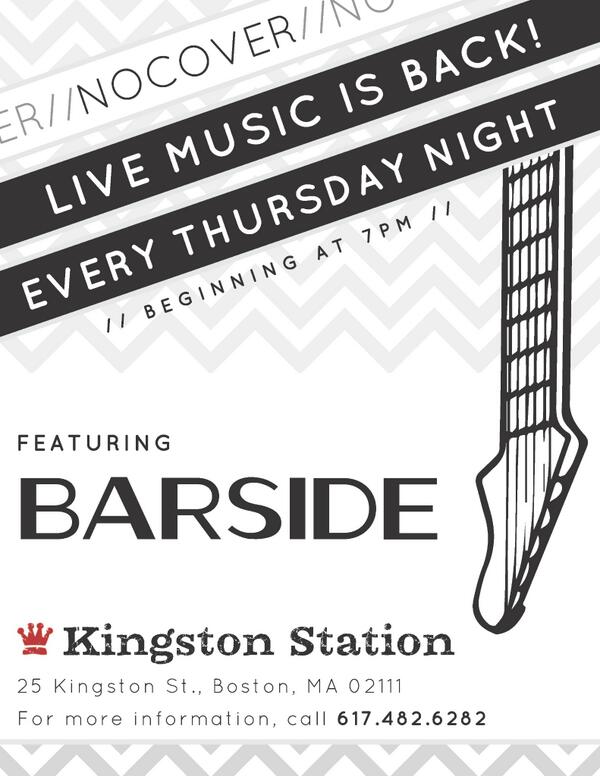 KingstonStation's tweet image. #LiveMusic tonight featuring #Barside at 7pm #NoCover Check out our events page on #Facebook for more upcoming bands!