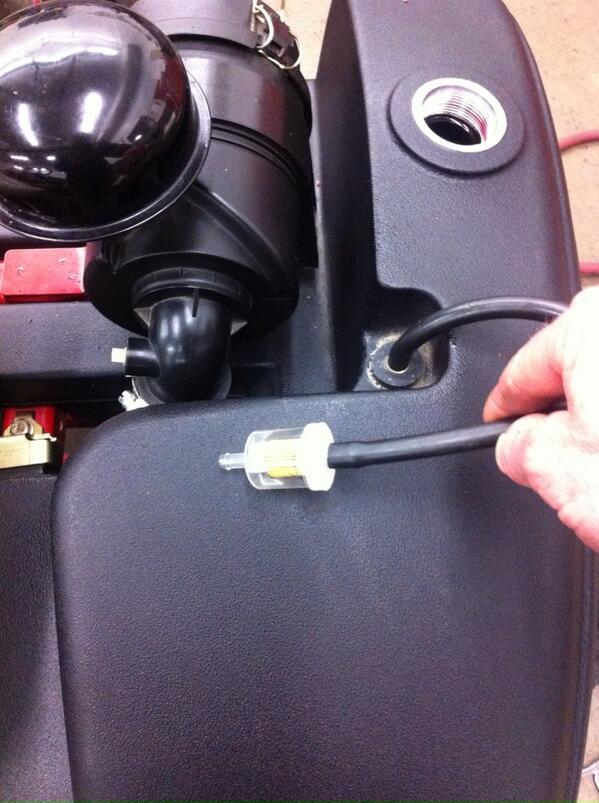 CBraunEM's tweet photo. A simple 1/4" inline fuel filter will keep sand and dirt from entering the hydraulic tank breather on the Sand Pro. http://t.co/nybpKMOCb8
