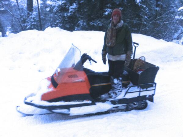 SmoothTemagami's tweet photo. Here's Caryn, Queen of the Alpine 2, after wresting trails to stock the Sunset cabin with wood. Rent it. http://t.co/mpn7QNO5K4