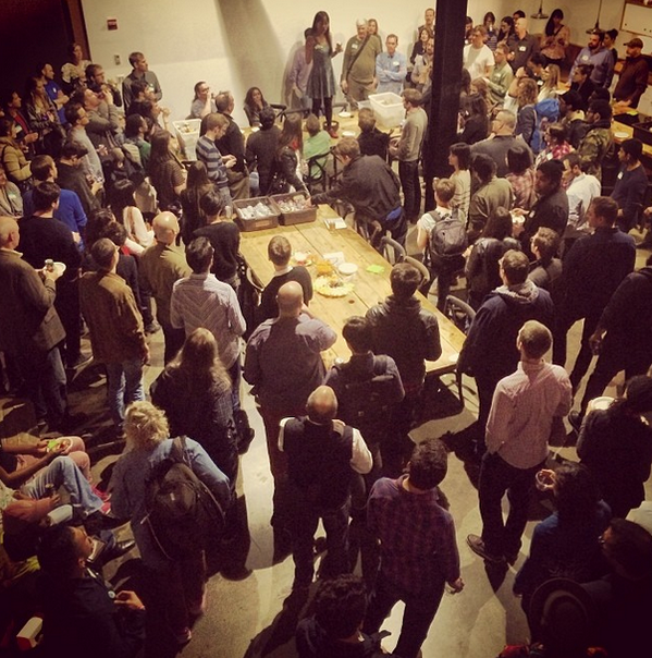 Kickstarter's tweet image. Hundreds of amazing people came to our open house tonight. So excited about their ideas! Thanks for coming, y'all!