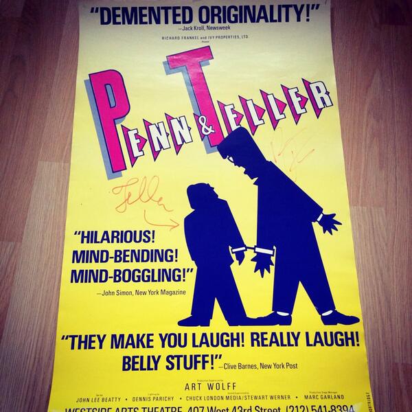 petefirman's tweet image. Been looking for this @pennjillette &amp;amp; @MrTeller poster for a long time. Arrived this morning from a collector in NYC.