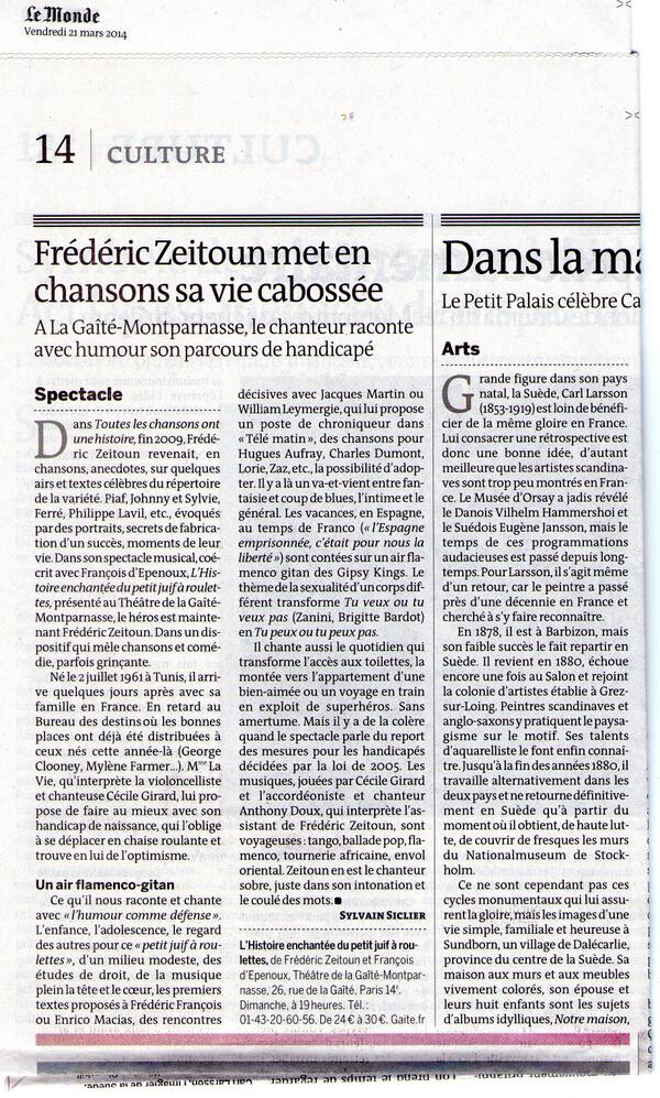 Voici maintenant la version intégrale de la chronique du journal <a href="/lemondefr/">Le Monde</a> sur mon spectacle ! cc <a href="/SylvainSiclier/">Sylvain Siclier</a>