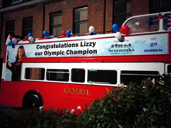 BBCSESport's tweet photo. The open top bus for @TheYarnold is decorated &amp; ready to go. Parade starts from Sevenoaks council offices at 10.45am. http://t.co/5u6RSnWNys