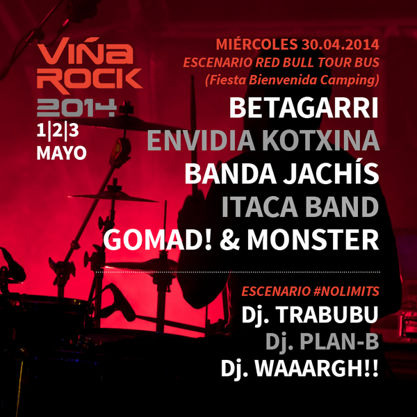 VinaRockOficial's tweet photo. Betagarri, @envidiak, Banda Jachís, Itaca Band y @GOMADandMONSTER en la Fiesta de Bienvenida! http://t.co/lynNsM5e52 http://t.co/J2488nT9yj