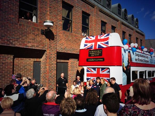 BBCSESport's tweet photo. Gold medallist @TheYarnold is drawing quite a crowd outside the council offices in Sevenoaks. http://t.co/92j4dob05s