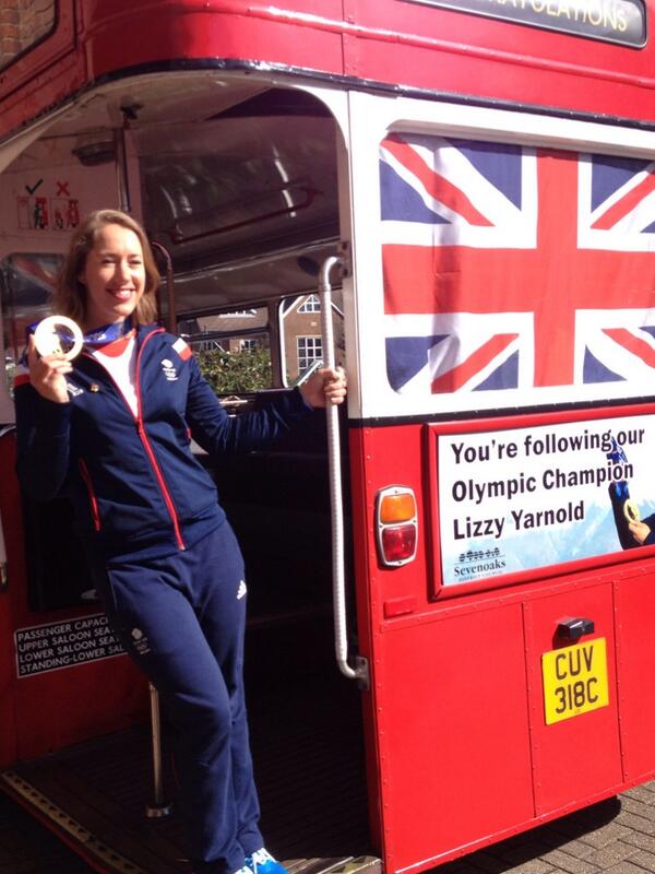 BritishSkeleton's tweet photo. We're off! Time for @TheYarnold to celebrate her gold with the people of Sevenoaks #Lizzyparade http://t.co/pOAqx3j2c4