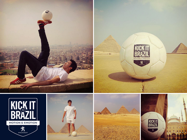 Peugeot's tweet photo. Yesterday the #KickittoBrazil football was in Giza. Which city will it be going to next? http://t.co/12AdMtlZL9 http://t.co/uLE4CVH9Wo